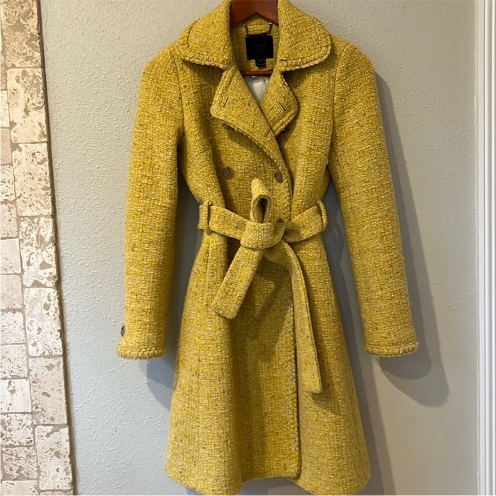 J. Crew Mustard Yellow Wool Blend Belted Trench Coat